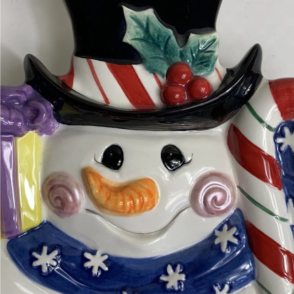Fitz And Floyd Frosty Friends Snowman Plate Canape Snack Dish Christmas Vintage - Picture 9 of 9